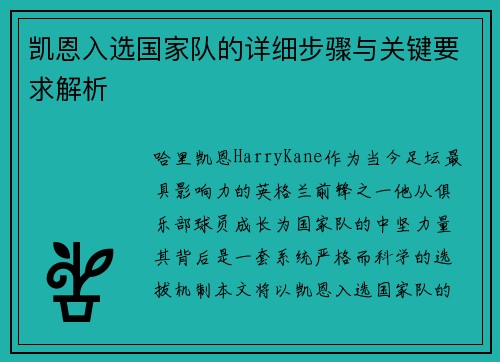 凯恩入选国家队的详细步骤与关键要求解析